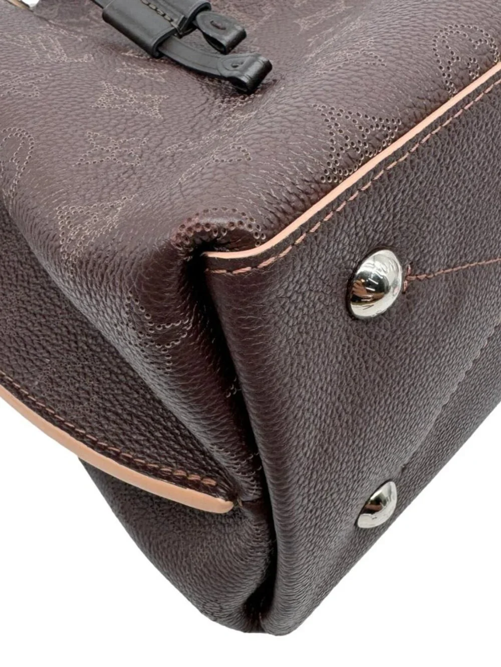 Louis Vuitton  Braided Handle Muria Mahina Leather Shoulder Hobo Bag Brown